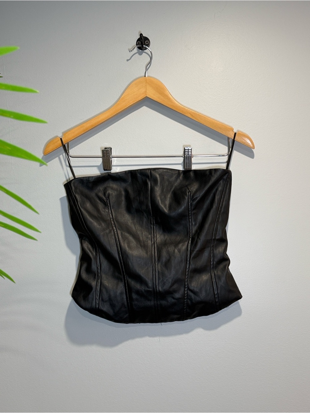 Stradivarius Black Leather Strap Corset Top